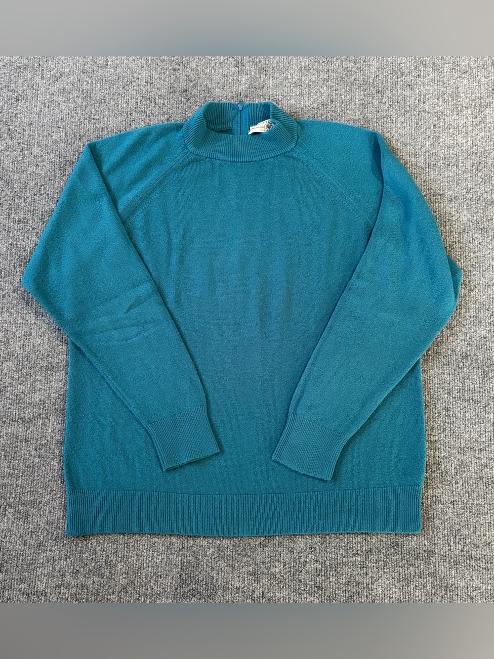 Vintage Designers Originals Womens L 40 Teal Mock Neck Sweater Back Zip USA